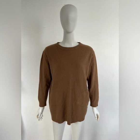Baci Brown Knit Sweater Crew Neck Long Sleeve with Front Pockets One Size - Picture 1 of 11